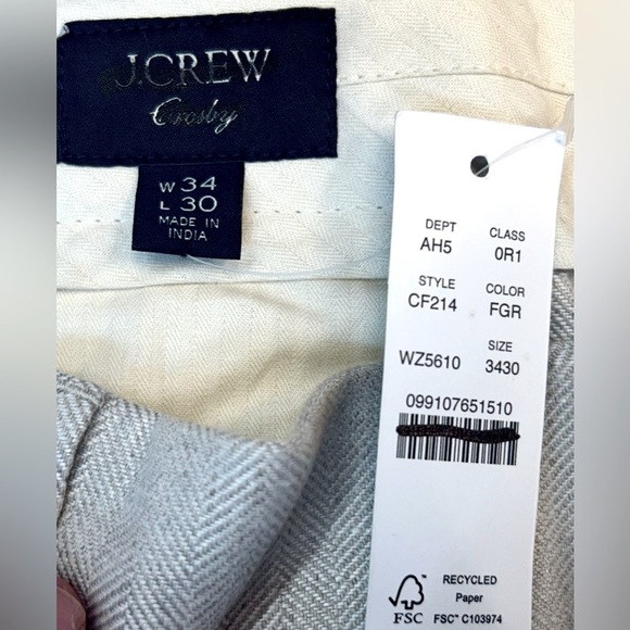 NWT J. Crew Crosby Classic-Fit Linen Pleated Herringbone Suit Pant, W 34 X L 30 - Picture 10 of 12